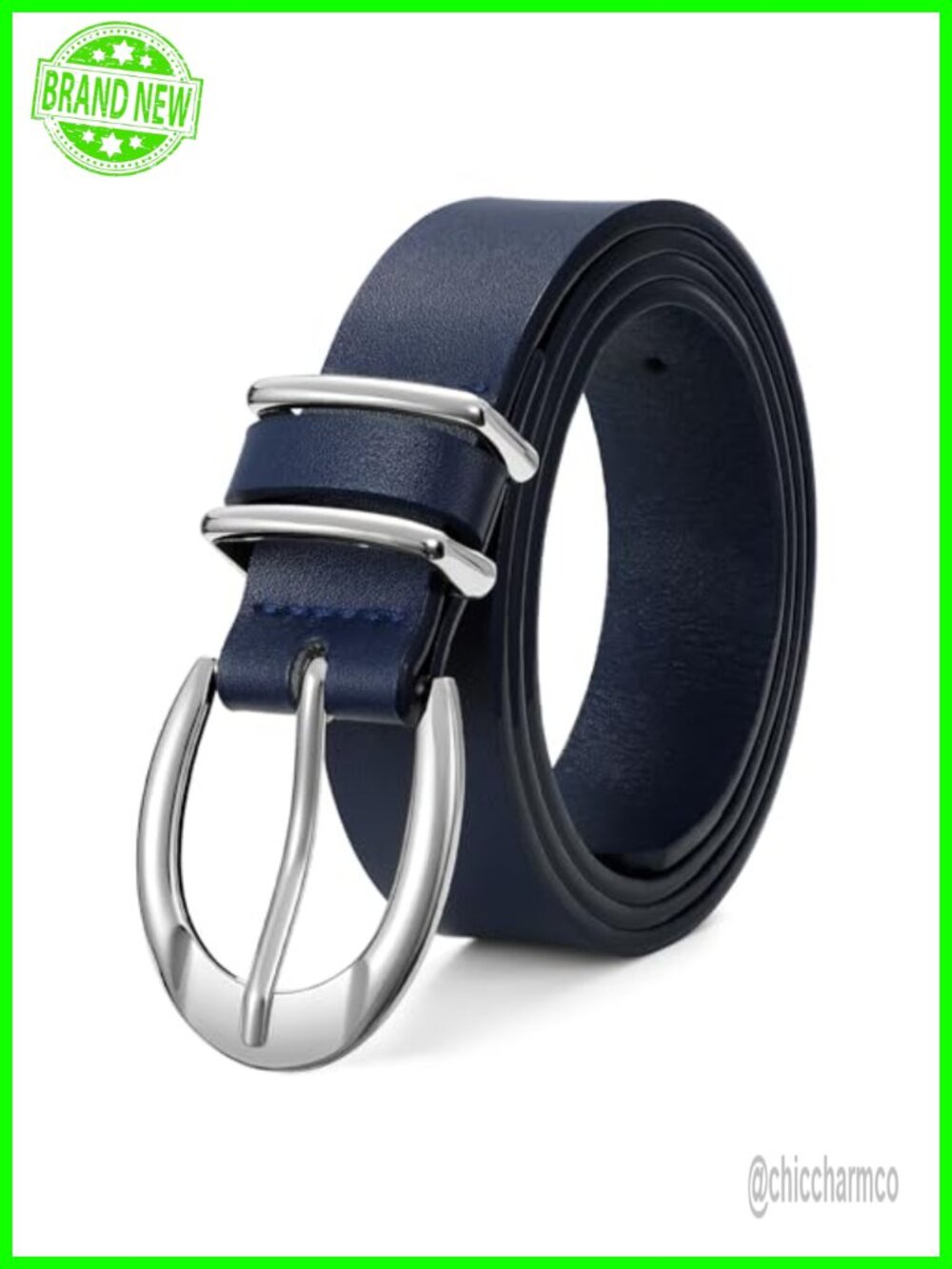Women's Leather Belt with Gold Buckle, Pin Buckle, Double Keeper, 1.1-Inch